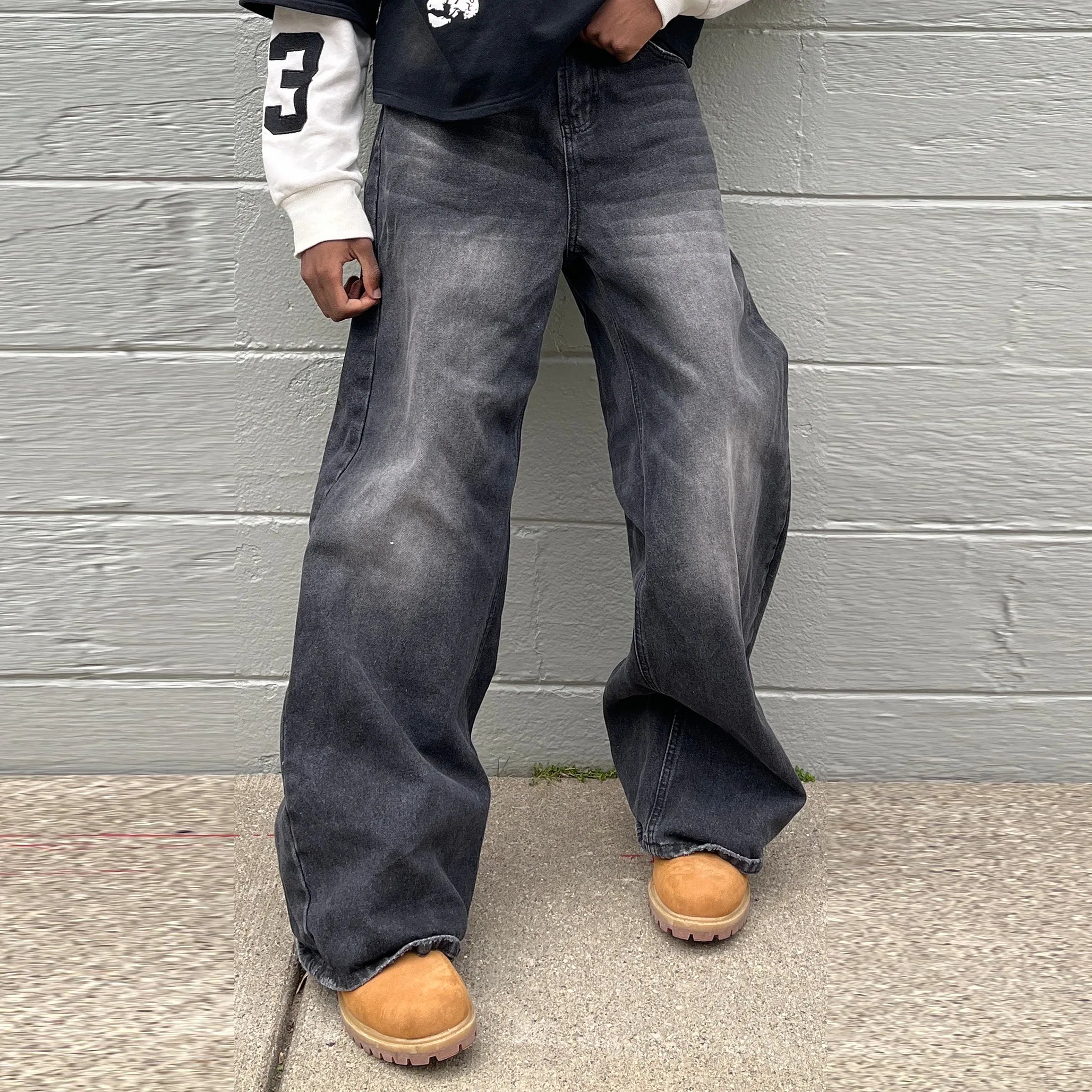 Plain Baggy Jeans Dark Grey